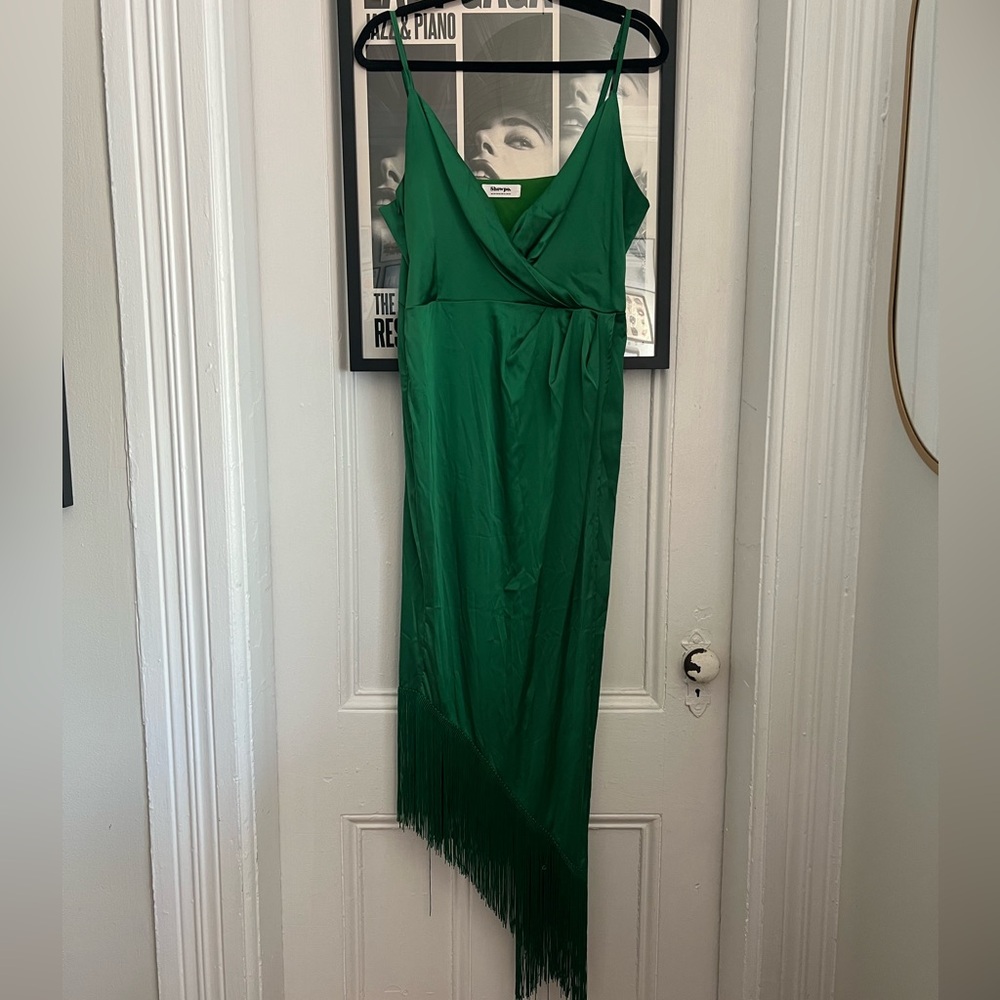 Showpo Asymmetrical Green Dress with Fringe